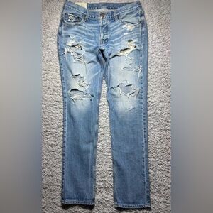 Hollister Jeans Mens 34 x 34 The Skinny Light Wash Button Fly Distressed Grunge